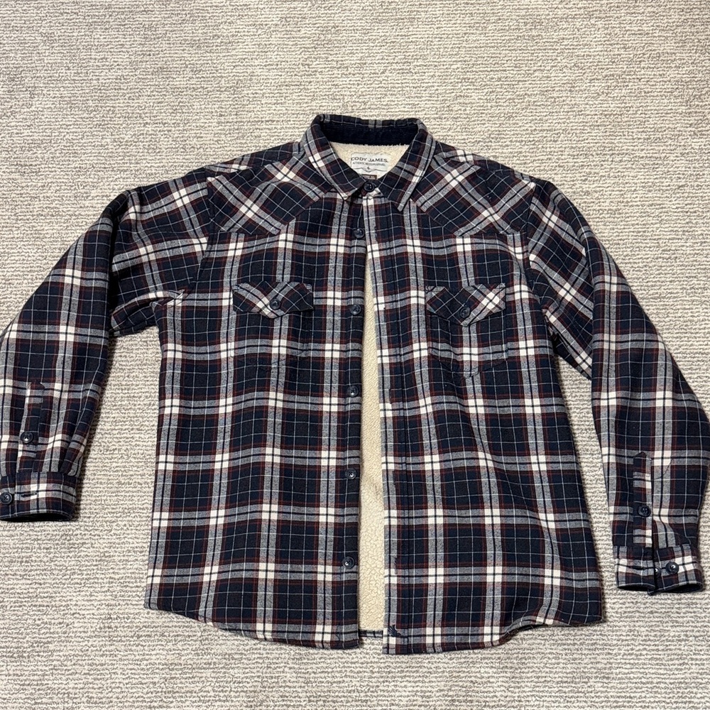 Cody James Navy Plaid Button-Down Sherpa Lined Shirt Jacket XL